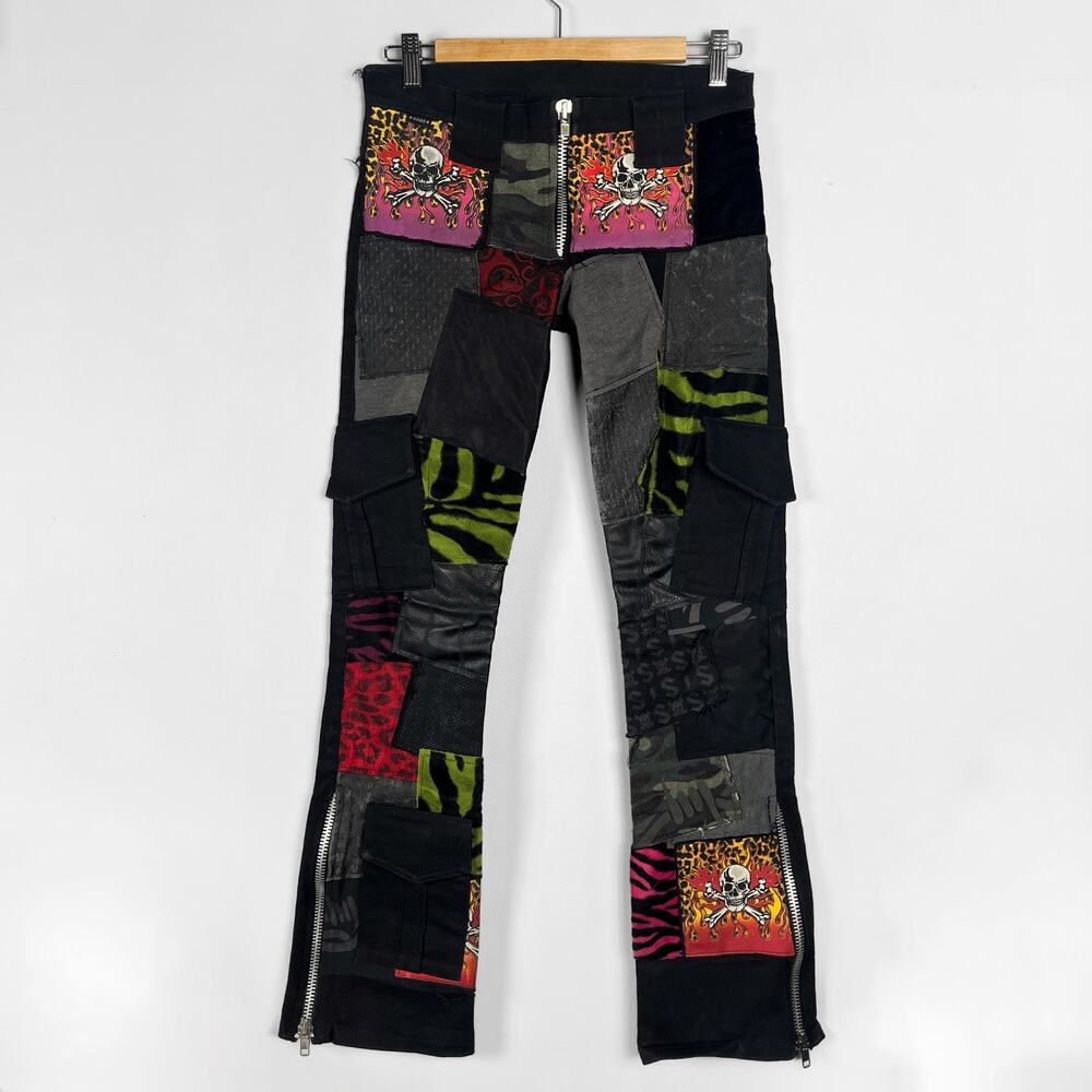 Rare Y2K Serious Los Angeles Patchwork Pants LA Clothing Goth Punk Black Jeans
